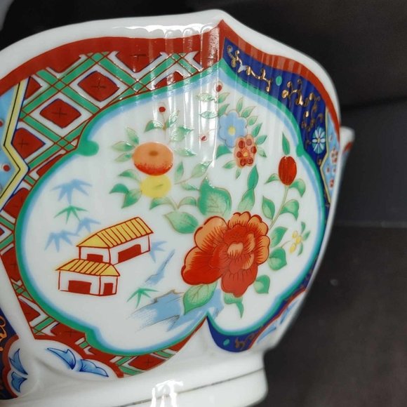 Vintage Sakura Imari Ware Porcelain Japanese Flower Lotus Petal Bowl 7" Japan - Picture 4 of 8